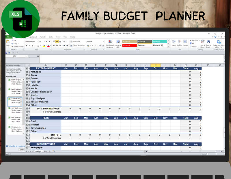 Family Budget Planner Excel Spread Sheet and Google Sheet