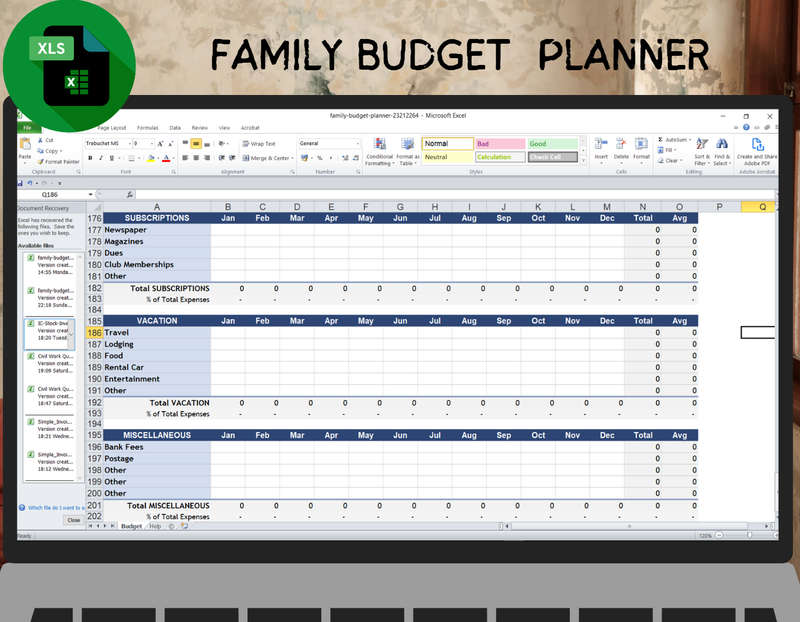 Family Budget Planner Excel Spread Sheet and Google Sheet