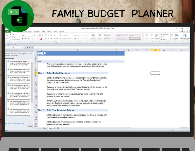 Family Budget Planner Excel Spread Sheet and Google Sheet