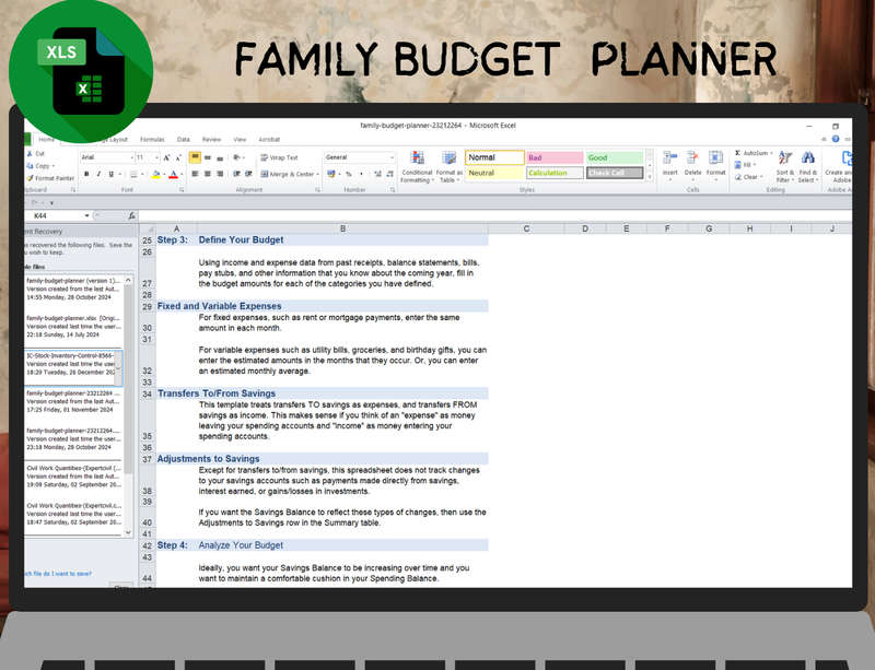 Family Budget Planner Excel Spread Sheet and Google Sheet