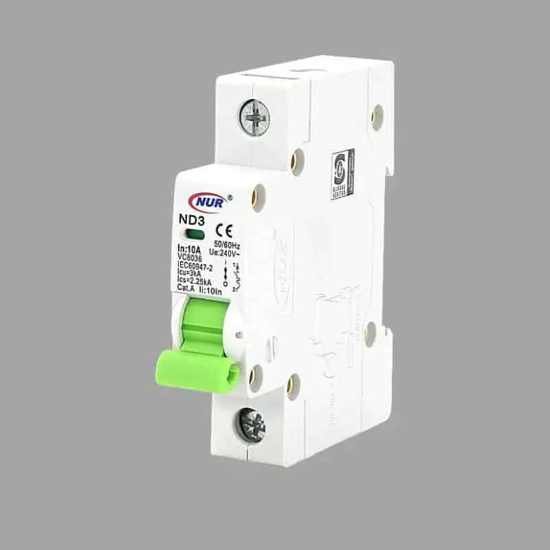 Circuit Breaker ND 3 Din Rail Single Pole 3kA ND3S6 - 10 Amp  3 kA - C Curve