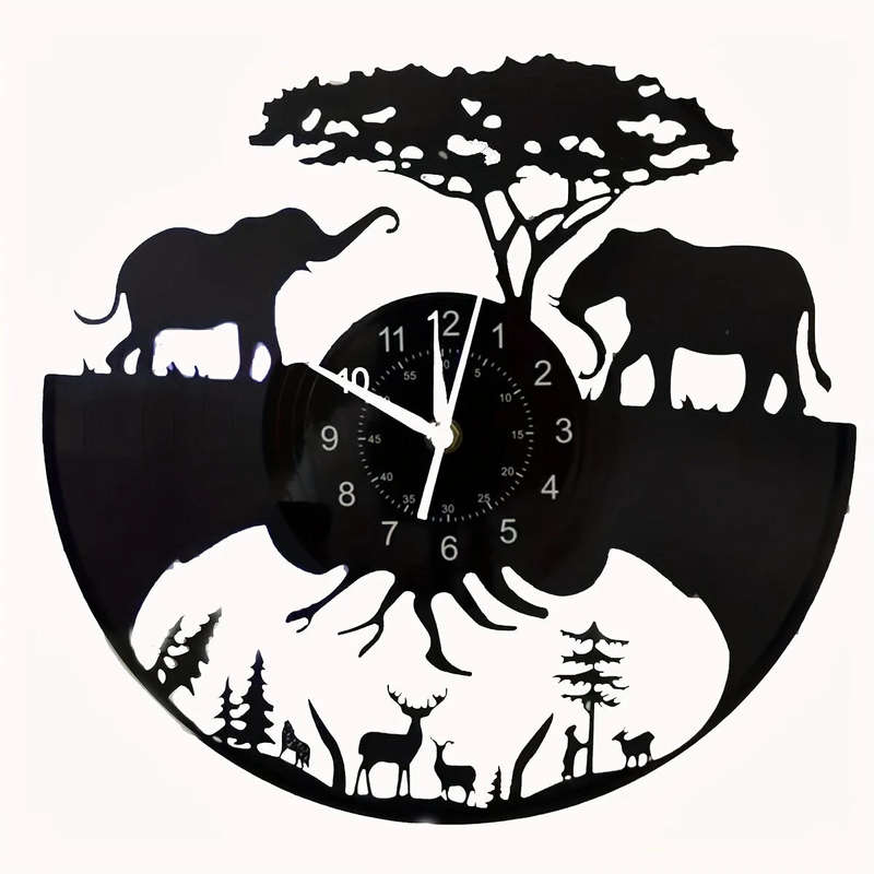 inthetime Wild Animal LED Vinyl Record Wall Clock with Remote | 7-Color LED Light | Farm Forest