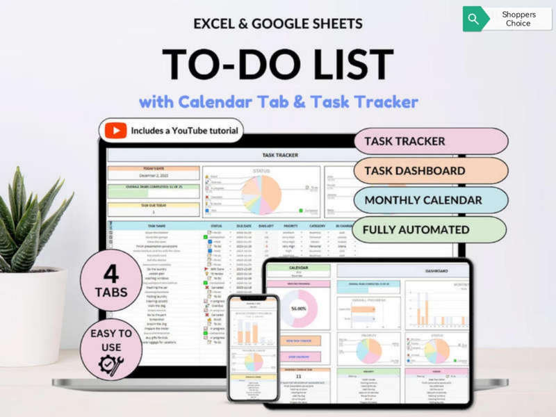 To Do List Tracker - Task Planner (Excel and Google Sheet Tamplate)