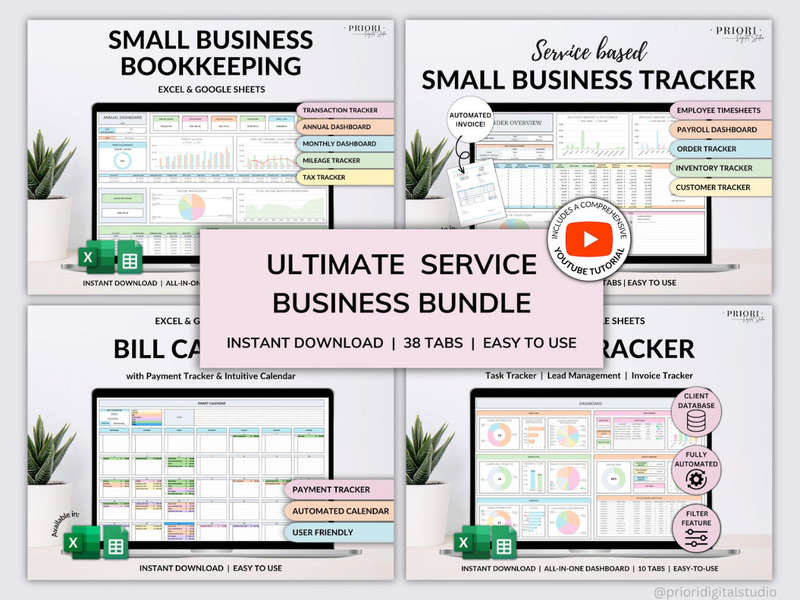 Ultimate Service Business Spreadsheet Bundle Sheet (Excel and Google Sheet)