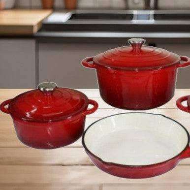Premium 7 Piece Enamel Cast Iron Cookware Set for All Heat Sources