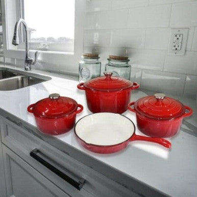 Premium 7 Piece Enamel Cast Iron Cookware Set for All Heat Sources