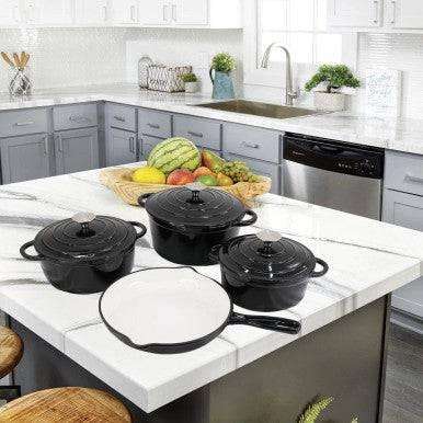 Premium 7 Piece Enamel Cast Iron Cookware Set for All Heat Sources