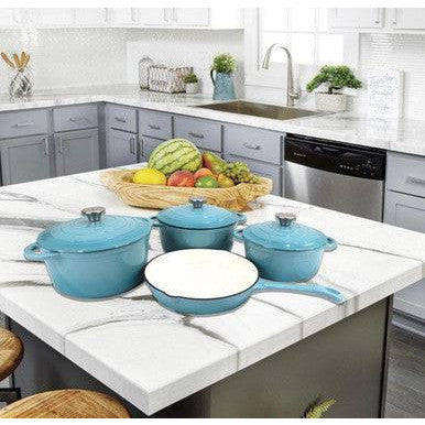 Premium 7 Piece Enamel Cast Iron Cookware Set for All Heat Sources