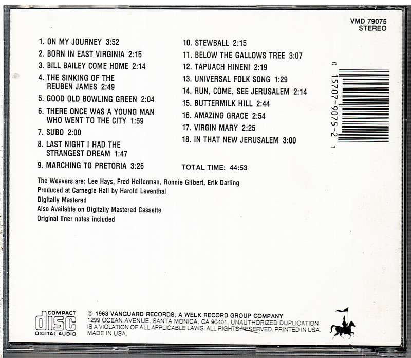 The Weavers - The Weavers At Carnegie Hall, Vol. 2 CD