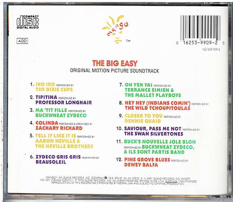 Various Artists - The Big Easy: Original Motion Picture Soundtrack CD