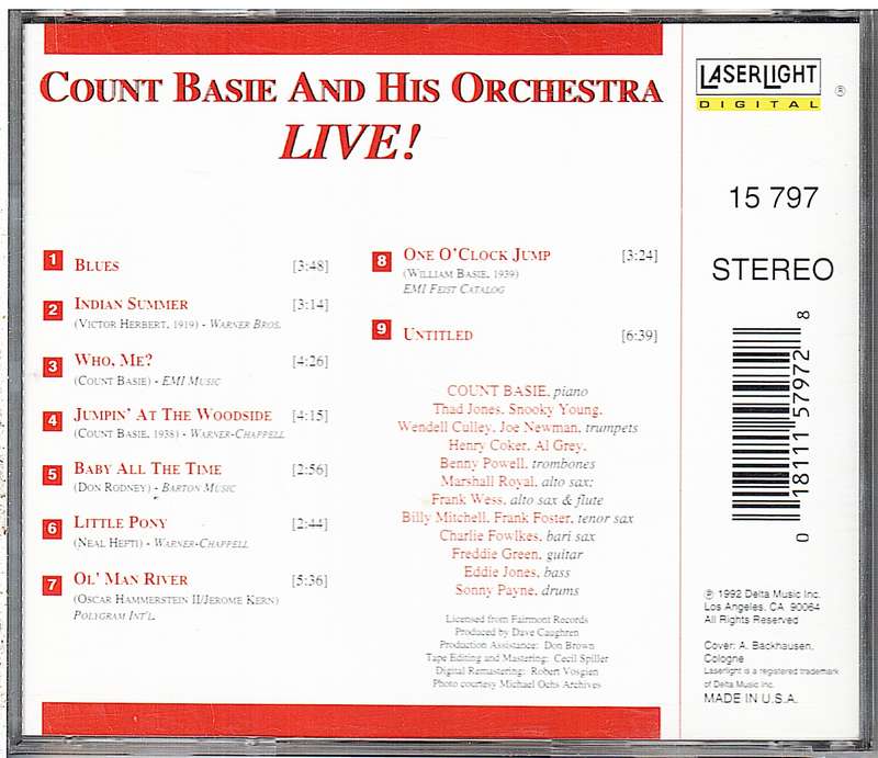 Count Basie And His Orchestra - Live!: 1 O'Clock Jump CD