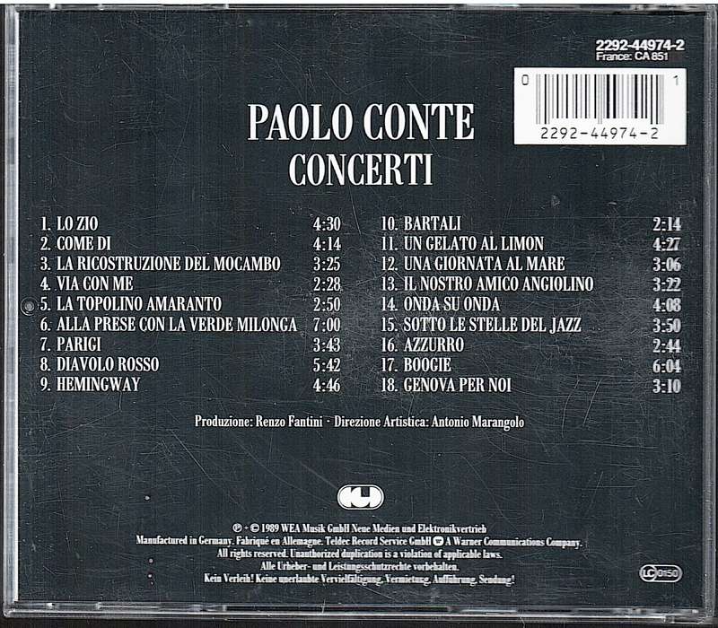 Paolo Conte - Concerti CD [LIVE ALBUM] [IMPORTED]