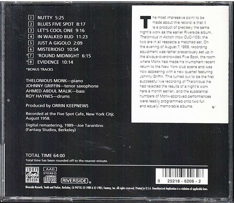 Thelonious Monk Quartet - Misterioso CD