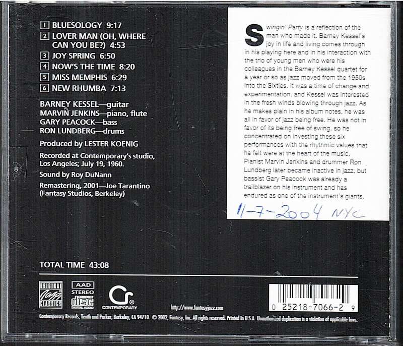 Barney Kessel - Barney Kessel's Swingin' Party at Contemporary CD