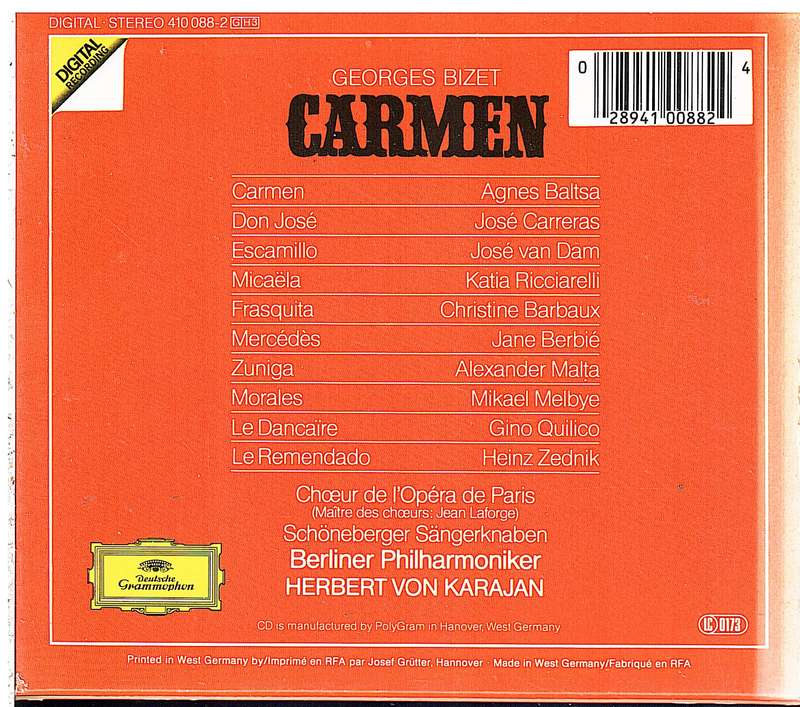Georges Bizet: Carmen 3 CD set - Agnes Baltsa/Jose Carreras, Herbert von Karajan (cond)