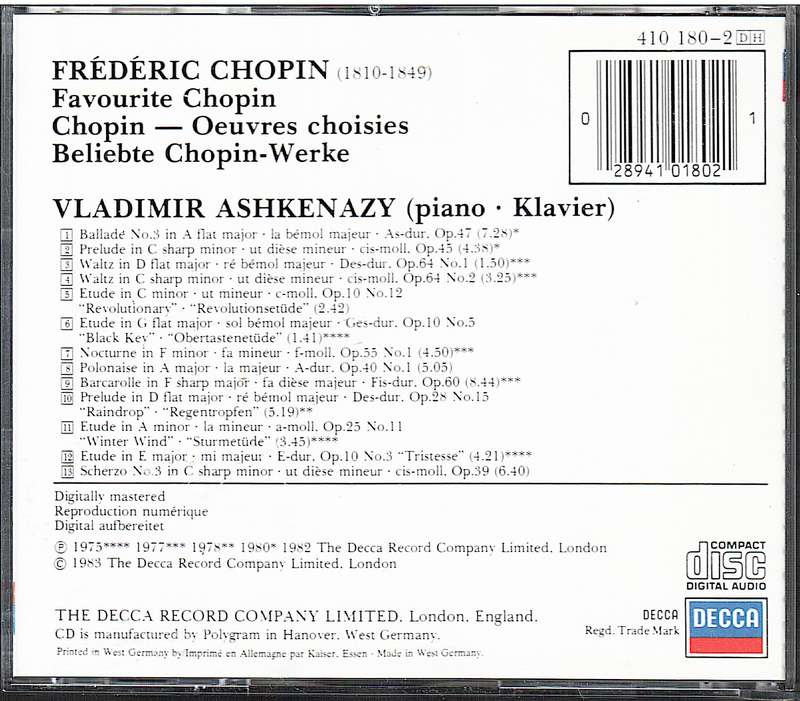 Favourite Chopin - Vladimir Ashkenazy CD