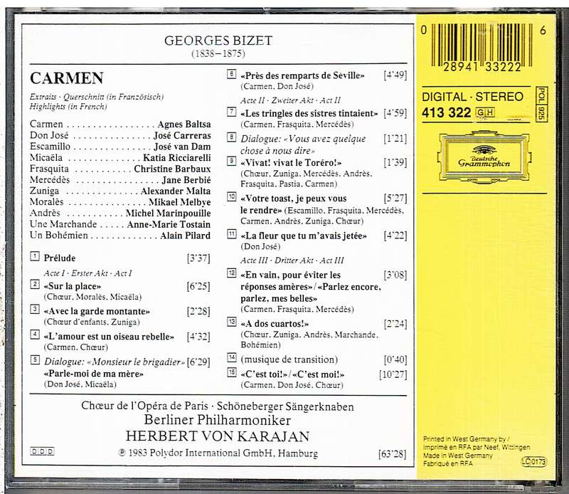 Bizet: Carmen (Highlights) - Agnes Baltsa, Jose Carreras, Berlin Philharomonic , H von Karajan cond