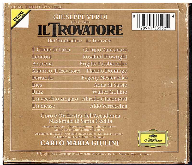 Verdi: Il Trovatore 3 CD set - Placido Domingo et al, Carlo Maria Giulini (cond)