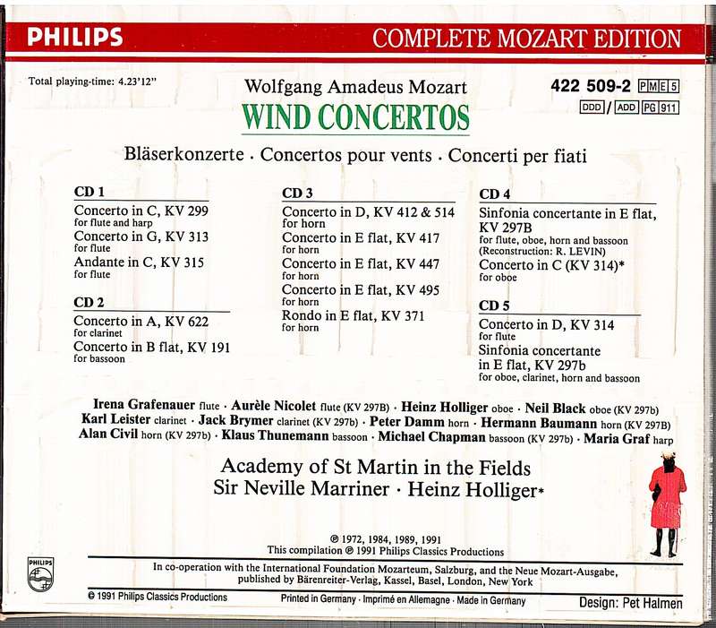 Mozart: Wind Concertos 5 CD set in Cardboard Slipcase [Complete Mozart Edition Vol 9]