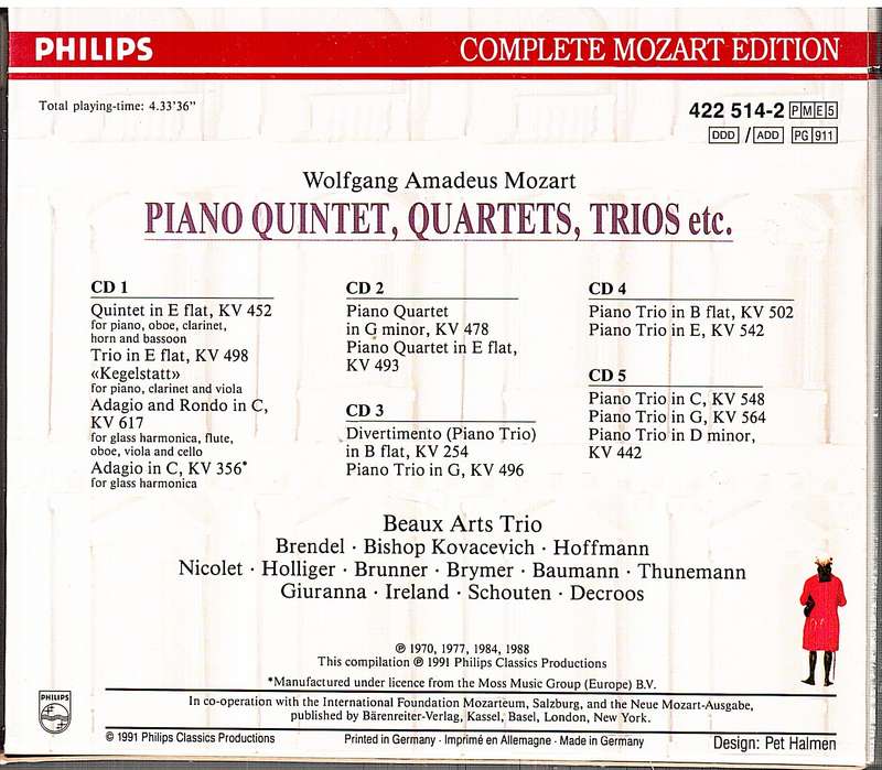 Mozart: Piano Quintet, Quartets etc 5 CD set in Cardboard Slipcase [Complete Mozart Edition Vol 14]
