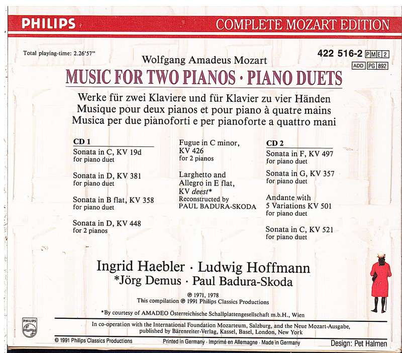Mozart: Music for Two Pianos Duets 2 CD set - Ingrid Haebler et al [Complete Mozart Edition Vol 16]