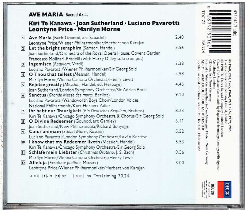 Kiri Te Kanawa, Joan Sutherland, Luciano Pavarotti, Leontyne Price, Marilyn Horne - Ave Maria CD