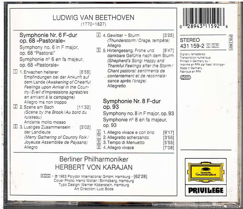 Beethoven: Symphonien Nr. 6 "Pastorale" & Nr. 8 - Berlin Philharmonic / Herbert von Karajan CD