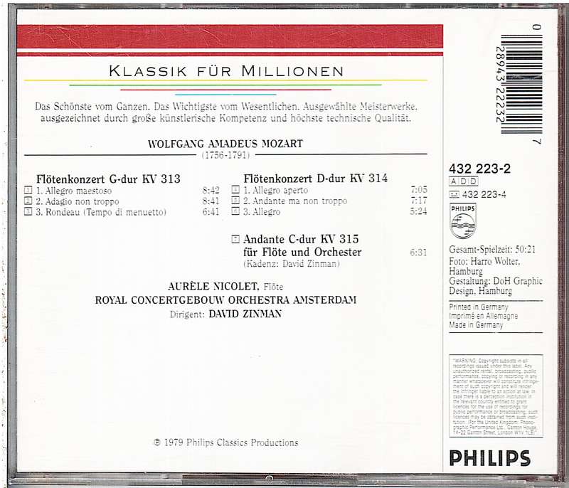 Mozart: Die Flötenkonzerte. Andante C-Dur KV 315 - Aurèle Nicolet  RCGO  David Zinman CD