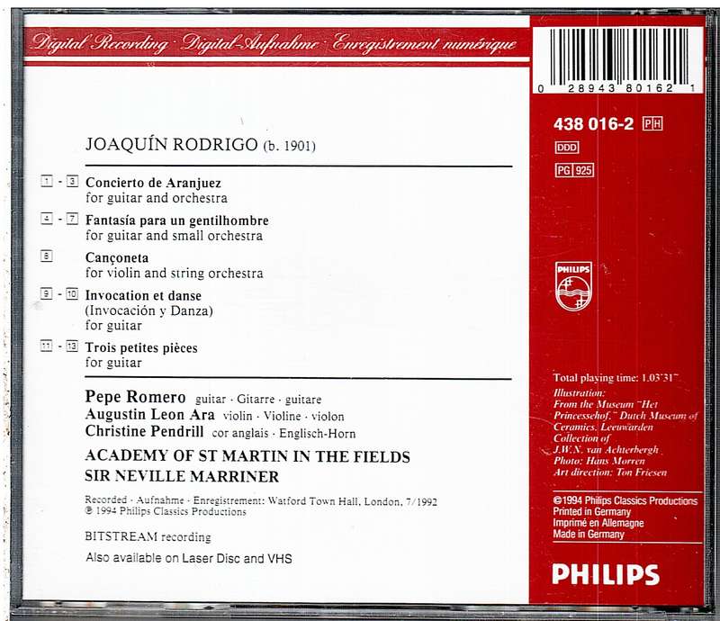 Rodrigo: Concierto De Aranjuez (Fantasia Para Un Gentilhombre) - Pepe Romero, Academy of St Marti CD