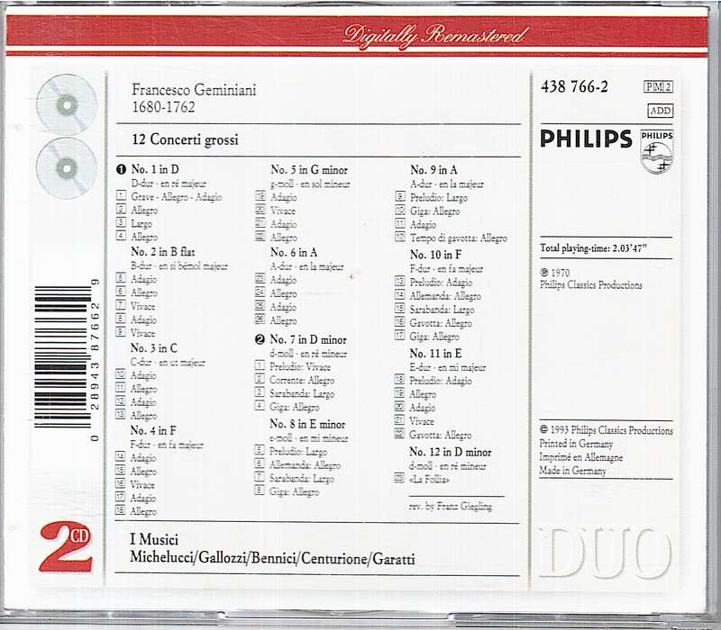 Geminiani: 12 Concerti Grossi - I Musici 2 CD Set