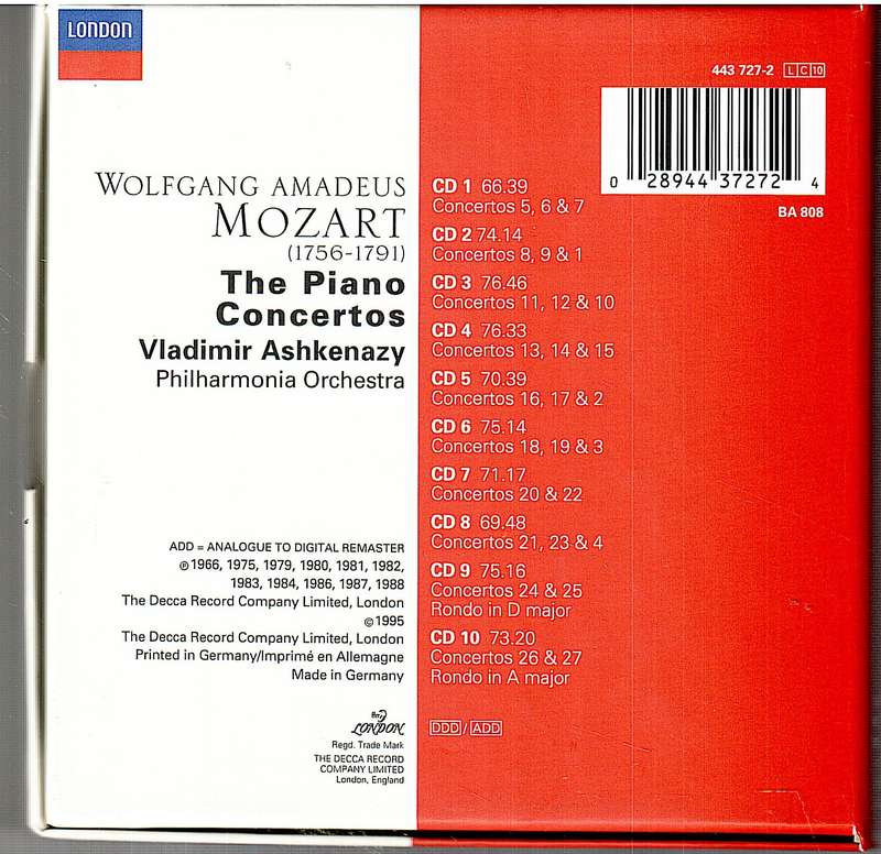 Mozart: The Piano Concertos - Vladimir Ashkenazy, Philharmonia Orchestra 10 CD Set
