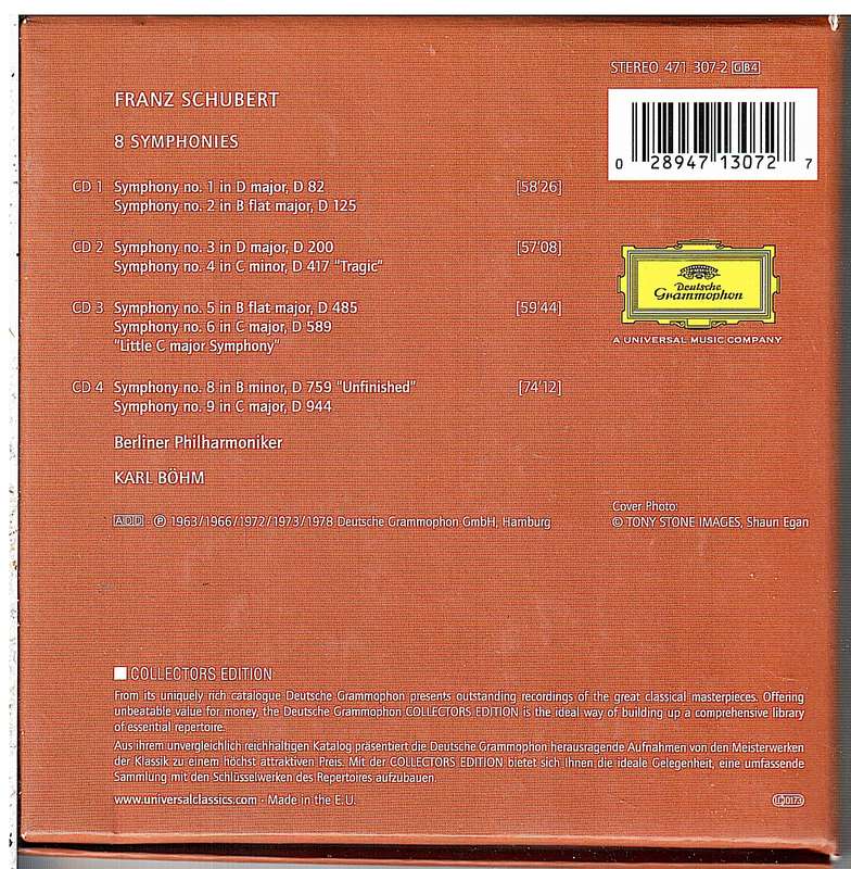 Schubert: 8 Symphonies 4 CD Set - Berliner Philharmoniker/Karl Bohm (Cond)