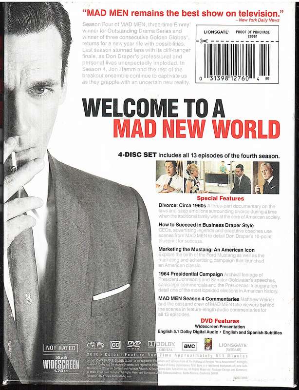 Mad Men Season Four 4 DVD Box Set