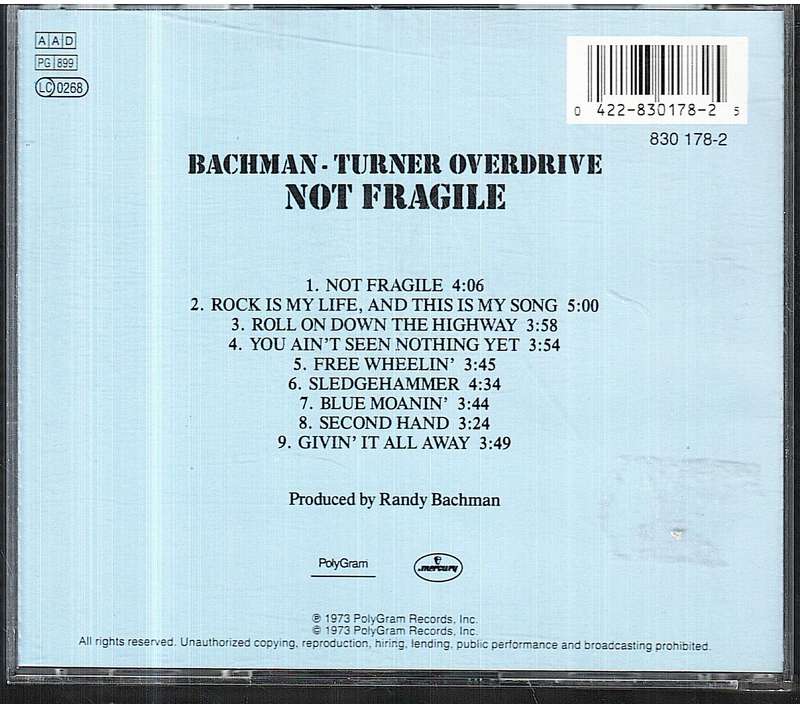 Bachman-Turner Overdrive - Not Fragile CD [GERMAN IMPORT]