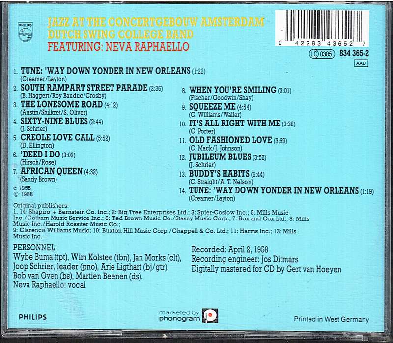 Dutch Swing College Band feat. Neva Raphaello - Jazz at the Concertgebouw Amsterdam CD