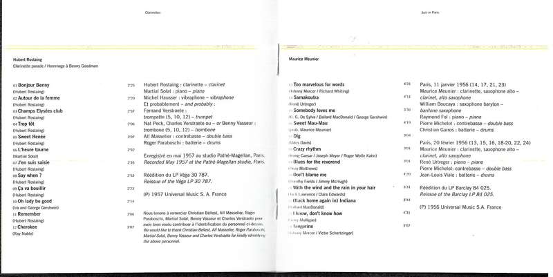 Maurice Meunier | Hubert Rostaing - Clarinettes a Saint-Germain des Pres  CD Digipak