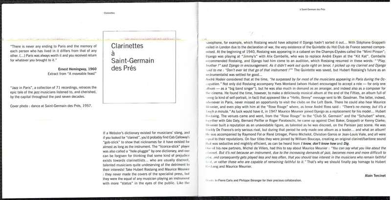 Maurice Meunier | Hubert Rostaing - Clarinettes a Saint-Germain des Pres  CD Digipak