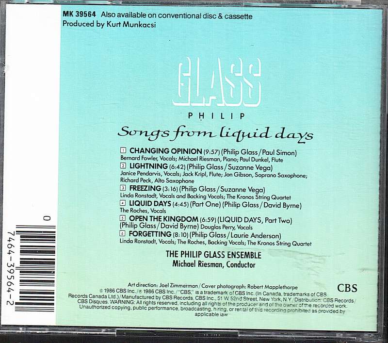 Philip Glass - Songs From Liquid Days CD