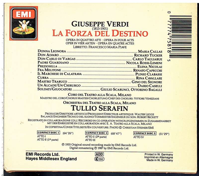 Verdi: La Forza Del Destino 3 CD set - Maria Callas et al, Tullio Serafin (cond)