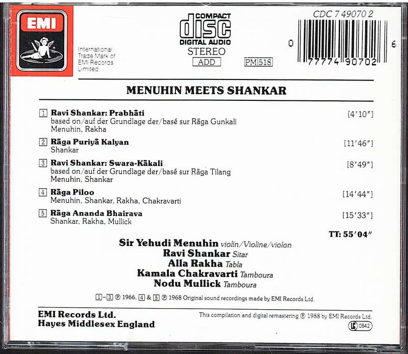 Yehudi Menuhin & Ravi Shankar - Menuhin Meets Shankar CD CD