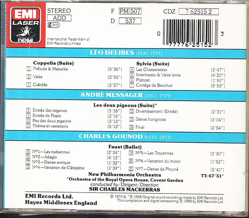 Delibes/Messager/Gounod: French Ballet Music - New Philharmonia Orchestra, Charles Mackerras CD