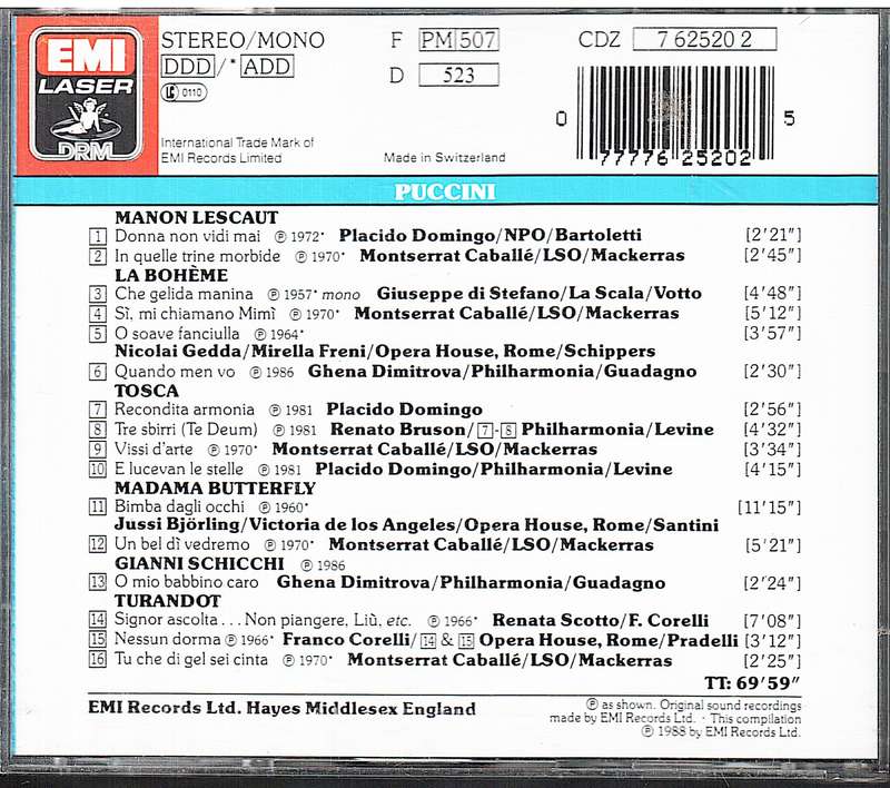 Puccini: Arias and Duets - Domingo/Caballe/Di Stefano/Gedda CD