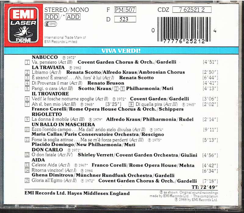 Viva Verdi!: Arias, Duets and Choruses - Callas, Domingo, Kraus CD