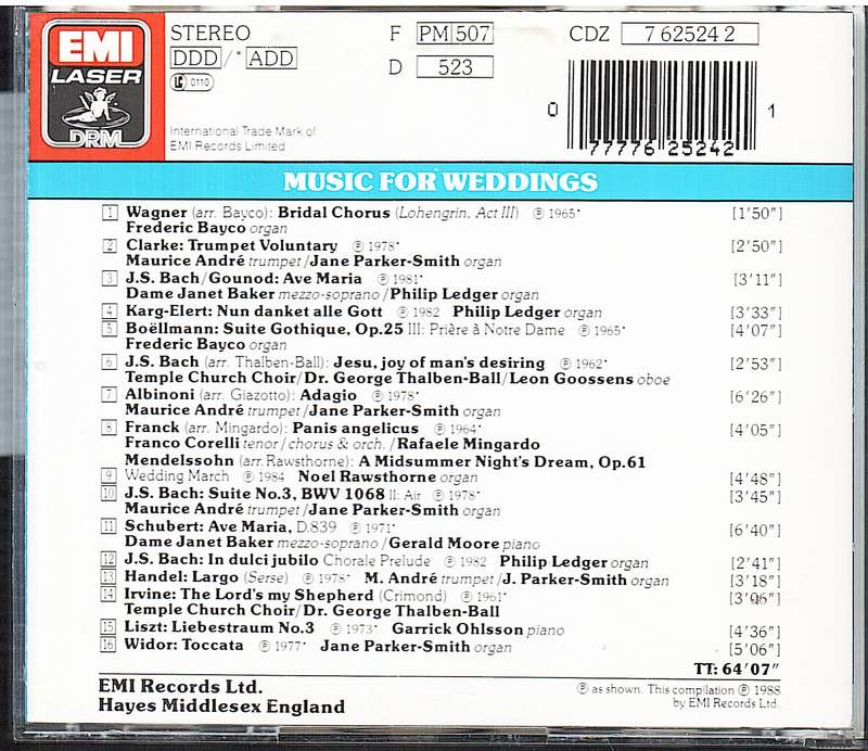 Various Composers - Music For Weddings CD