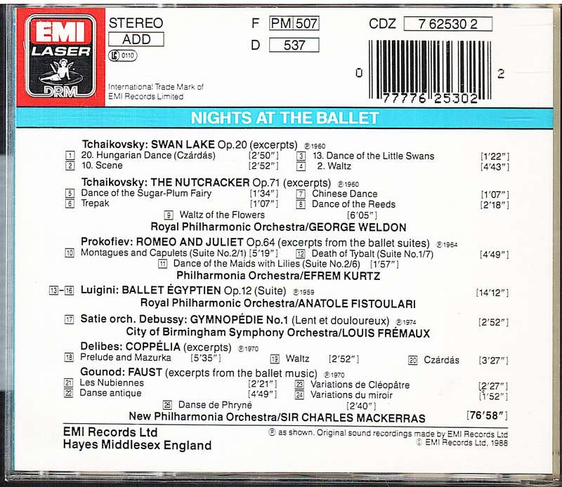 Tchaikovsky/Prokofiev/Luigini etc: Nights At The Ballet - New Philharmonia, Charles Mackerras CD