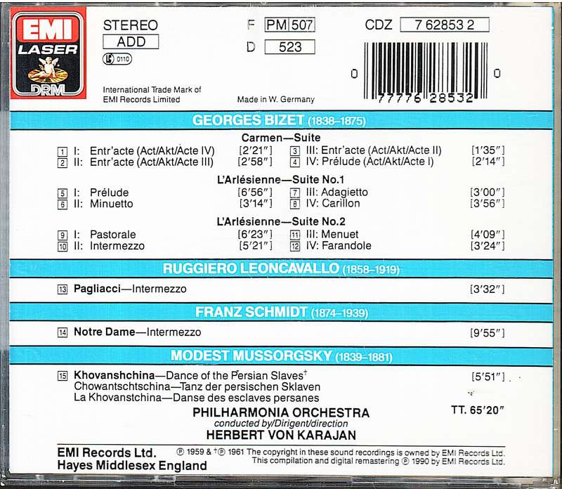 Bizet/Leoncavallo/Schmidt/Mussorgsky: Carmen & L'Arlesienne Suites/Pagliacci/Notre Dame etc CD