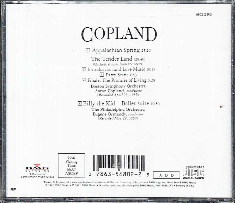 Copland: Appalachian Spring/The Tender Land/Billy the Kid - Boston & Philadelphia SO CD