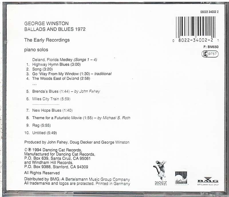 George Winston - Ballads And Blues 1972 CD [GERMAN IMPORT]
