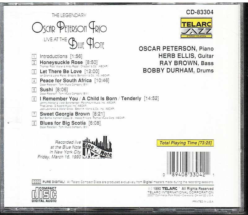 The Legendary Oscar Peterson Trio Live At The Blue Note with Herb Ellis & Ray Brown CD
