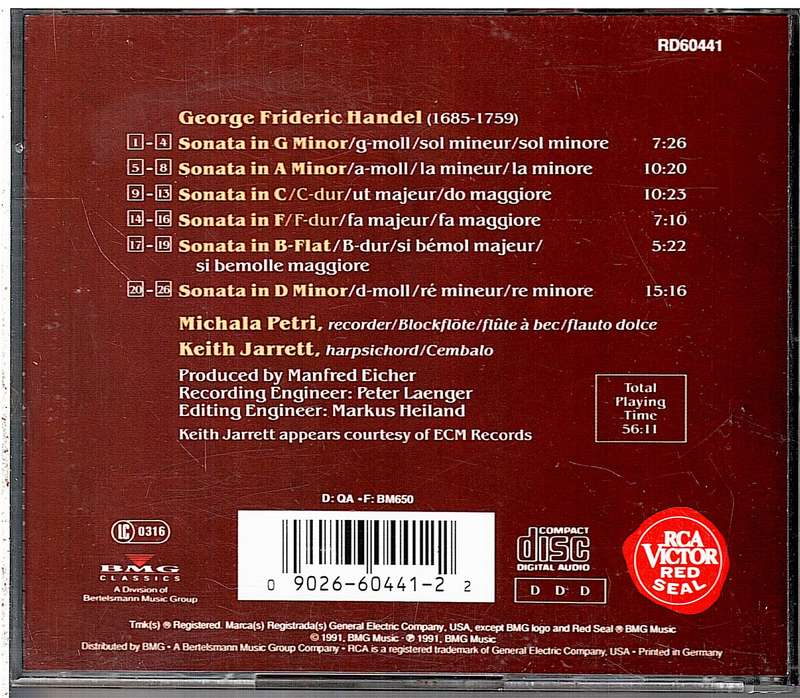 Keith Jarrett  & Michala Petri - Handel Sonatas CD